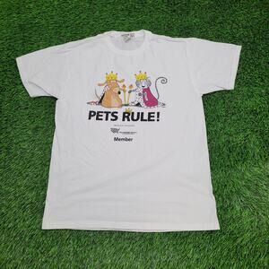 Vintage Y2K Dog Cat Shirt M/L 21x29 White Pets-Rule Animals